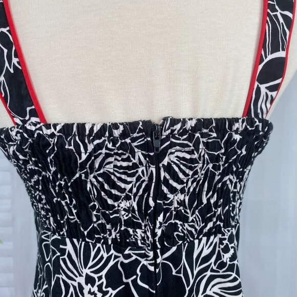 Madison Leigh 6 Rockabilly Dress Black White Red Floral Cotton Stretch Sundress - Picture 4 of 8